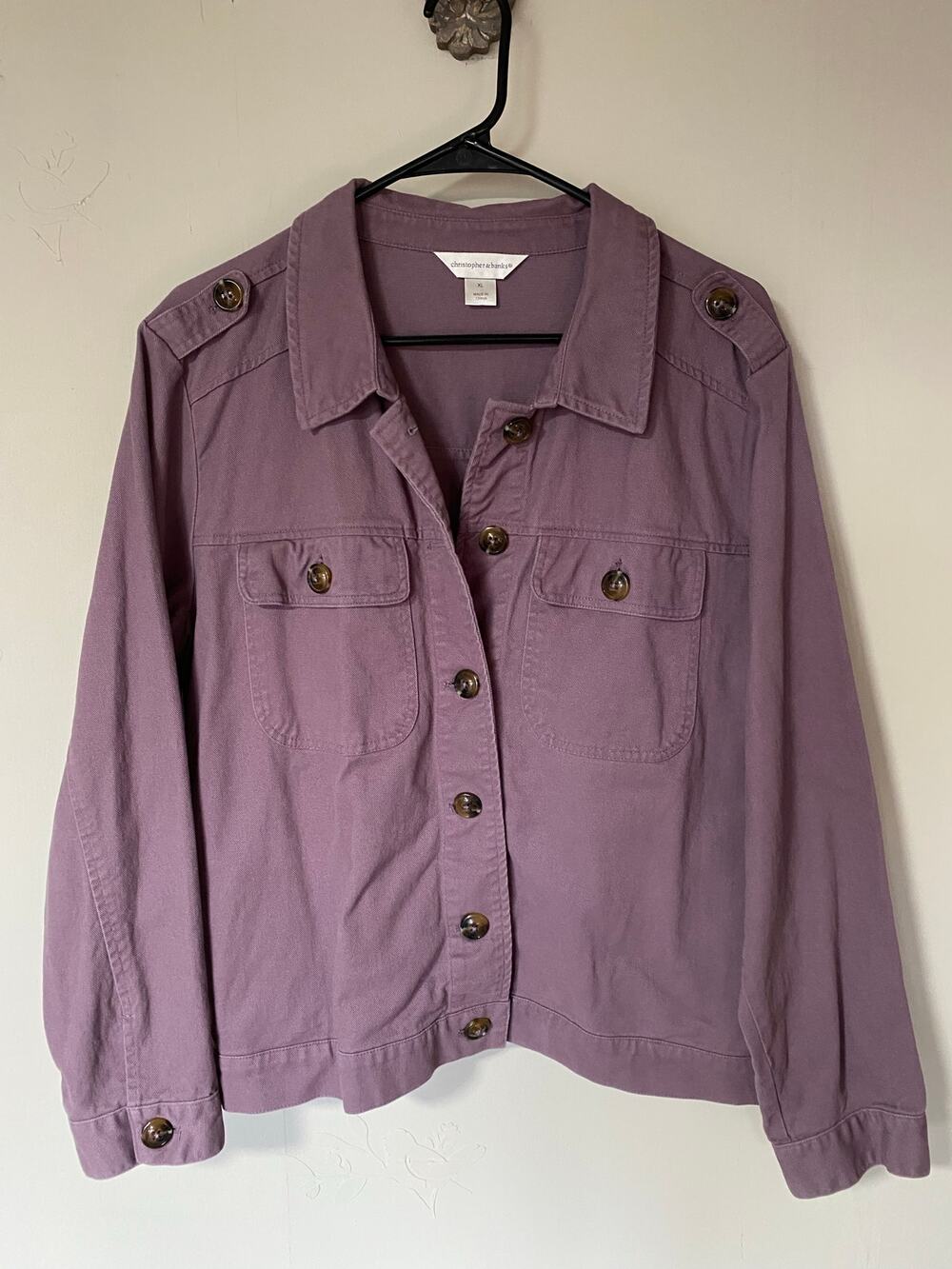 Christopher & Banks 100% Cotton Purple Button Up Lightweight Jacket XL Military